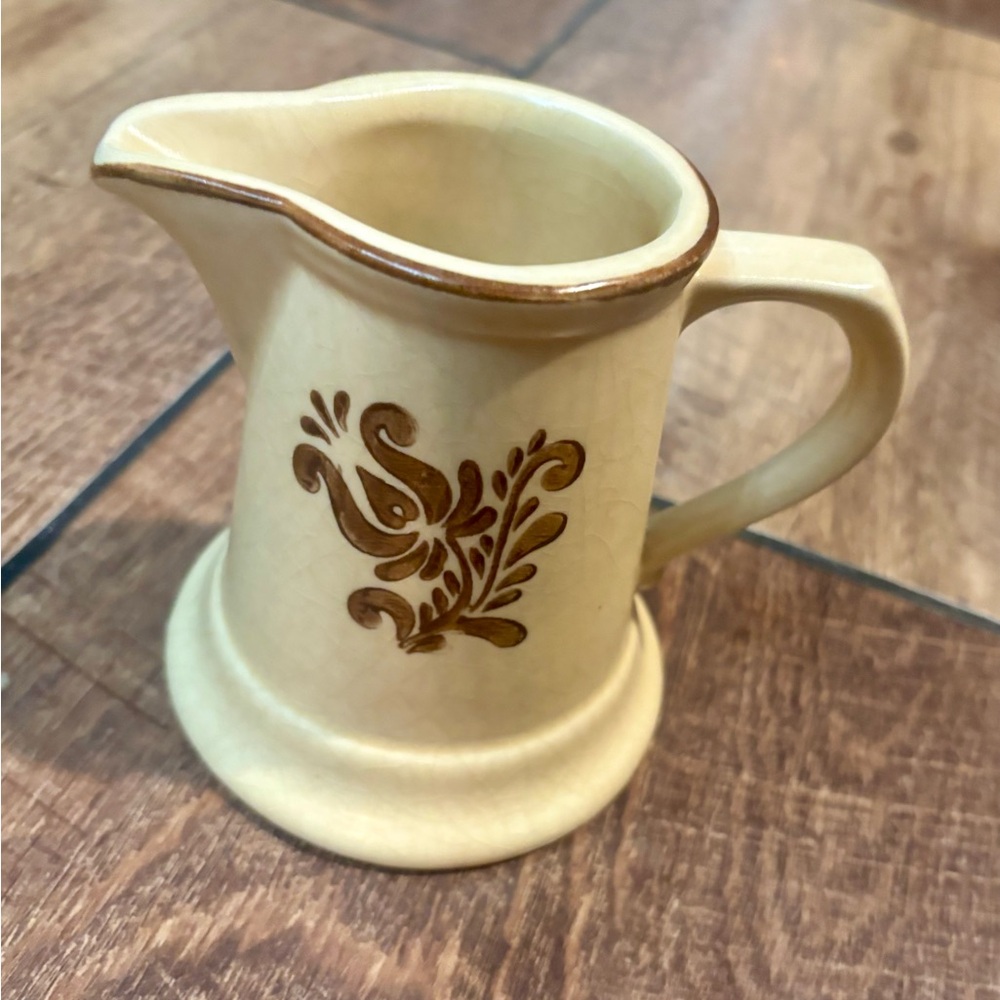 Pfaltzgraff Village Creamer # 6-24, Brown on Cream Stoneware Made USA #1